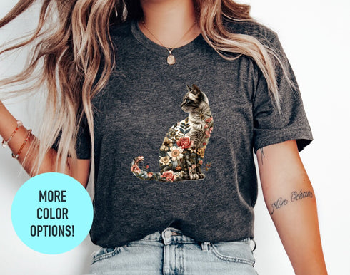 Cat Mom Shirt, Floral Cat Shirt, Cat Mom Tee, Floral Cat Tee, Cat Lover Shirt, Animal Lover Tee, Cat Lovers Tee, Gift For Mom, Gift For Dad
